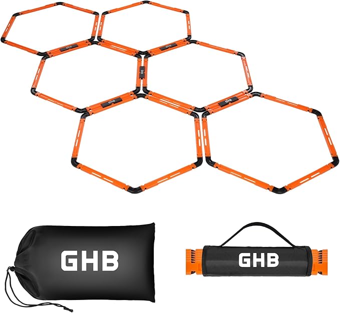 GHB Hex Agility Rings Speed Rings with Carrying Bag 6 Set Portable Hexagon Rings, Agility Ladder for Agility Footwork Training