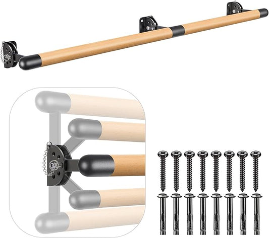 Kipika Wall Mounted Traditional Solid Wood Ballet Barre System, Freestanding Ballet Barre, Stretch/Dance Bar for Home Workout Dance Equipment, Durable Metal Support, Height Adjustment