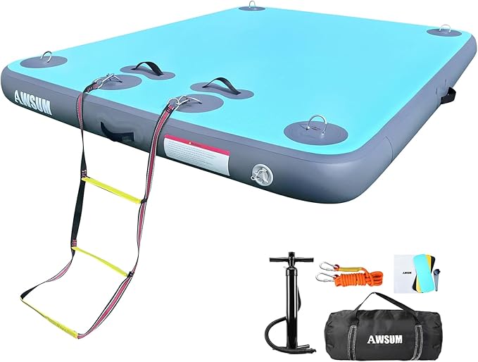 AWSUM Inflatable Floating Dock Air Dock Platform, 6ft/8ft Non-Slip Inflatable Water Mat Floating Island Raft for Lake Pool Beach Ocean
