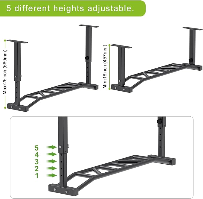 Kipika 48" Ceiling Mounted Pull Up Bar, Heavy Duty Multi-Grip Chin Up Bar,Mounted Pull Up Bar, Adjustable Height, Pull Up Bands for Chin Ups & Body Stretching, Ideal for Home Gym and Strength Training