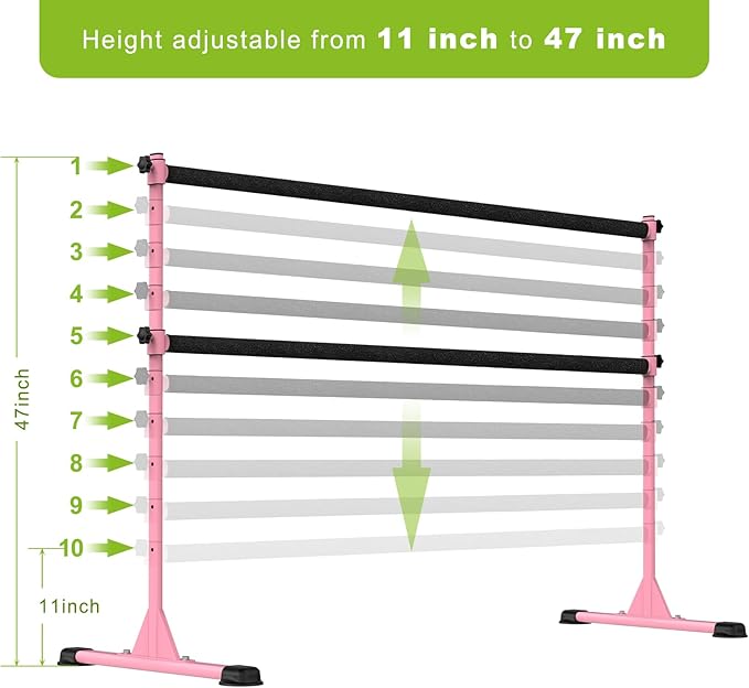 Dolibest Freestanding Ballet Bar, Height Adjustable Ballet Bar, Heavy Duty Dance Bar, with Non-Slip Rubber Pads, Enhanced Stability, Dance/Yoga/Fitness Stretching Bar, Ideal for Kids and Adults