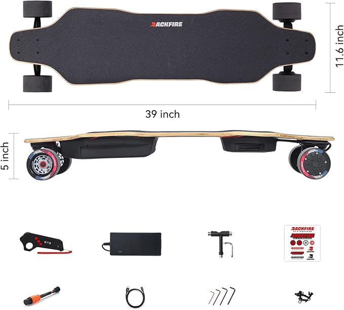 Backfire G5 Electric Skateboard with OLED R5s Remote, Top Speed: 28.5mph, up to 25 Miles Range