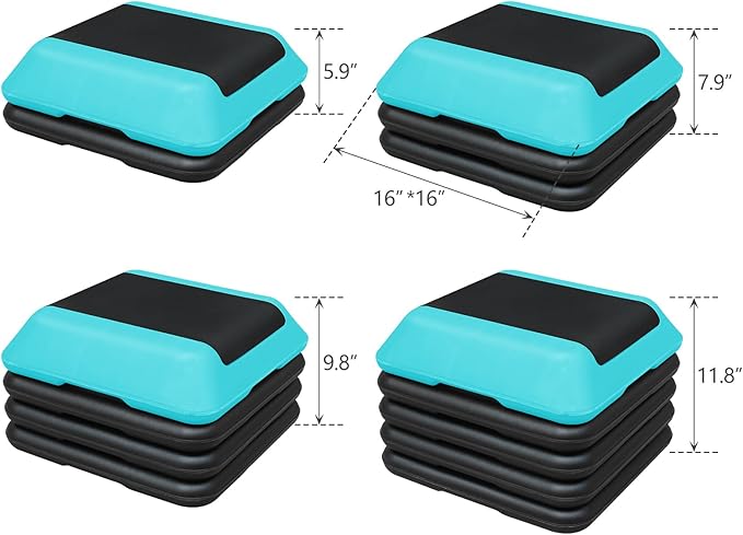 Adjustable Aerobic Step Platform with 4 Risers, Stepper Trainer for Fitness Exercise (Blackish Green)