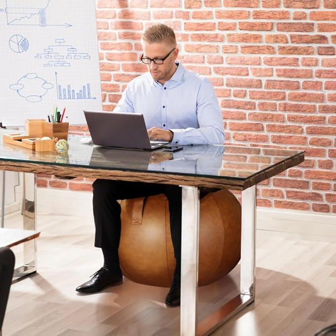 LifeSpan Fitness Yoga Exercise Ball Chair - Fitness Ball for Workout, Birthing Ball for Pregnancy, Exercise Ball Chair for Office, Balance Ball Chair (Caramel Leather, 25 Inch)