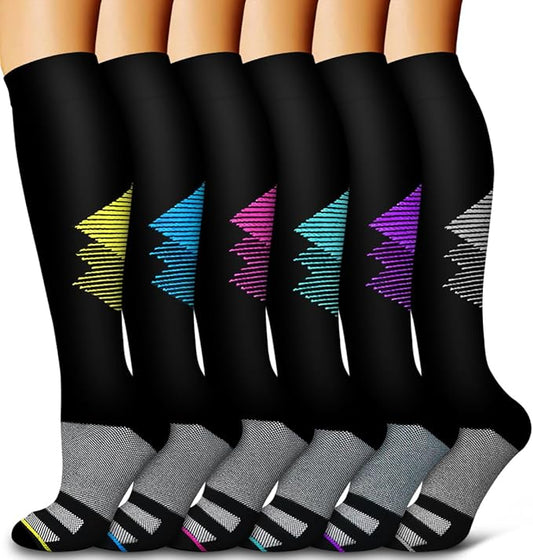 6 Pack Copper Compression Socks for Women and Men Circulation-Best Support for Medical, Running,Nursing,Athletic