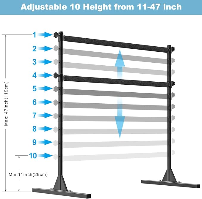 4FT/5FT/6FT Height Adjustable Freestanding Ballet Barre with Fabric Sleeve Portable Double Ballet Bar 350 lbs Capacity Heavy Duty Dance Barre for Home Workout, Stretch
