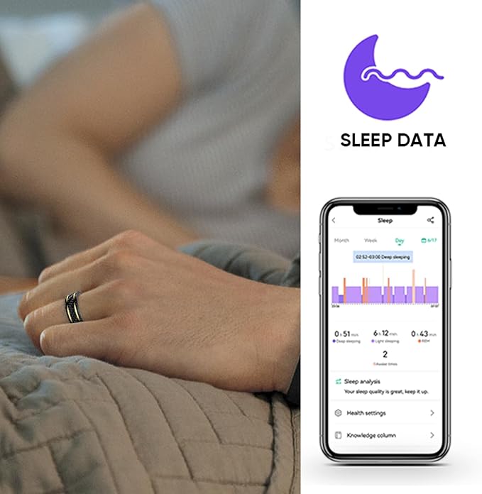 Loluka Smart Ring with Step Tracker Health Tracker with Sleep Monitor Heart Rate Monitor Family Care Fitness Ring Fitness Tracker No Subscription Fee for Android iOS Black 10