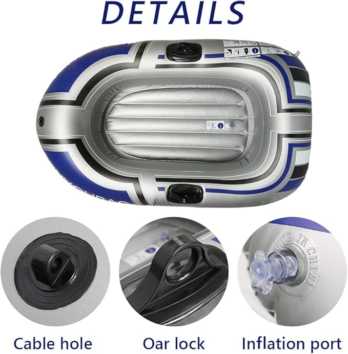 ptlsy Inflatable Boat, Swimming Pool Lake Float Raft for Adults, Portable Fishing Boat Raft for Lake with Oars Hand Pump
