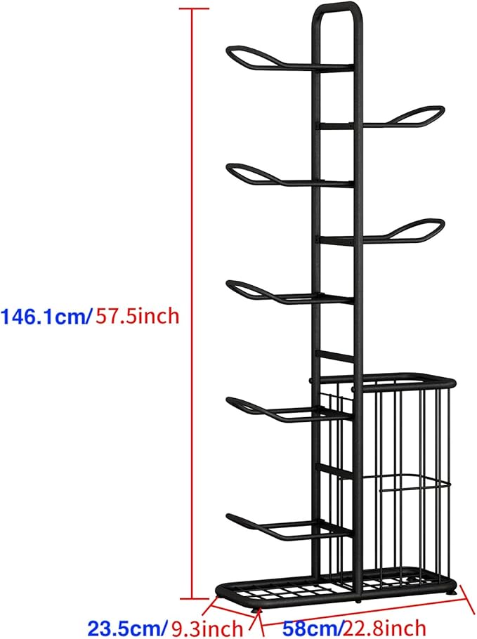 7-Ball Sports Equipment Storage Rack with Ball Holder and Basketball Rack, Athletic Gear Organizer ball Stand - Organize Toys, Sports Gear and More, 57.5" (Black)