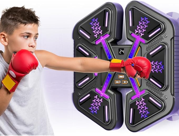 Music Boxing Machine With Gloves, Wall Mounted Intelligent Trainer for Kids, Game Equipment Workout Punching Machine for Teenagers Boys Girls Gifts