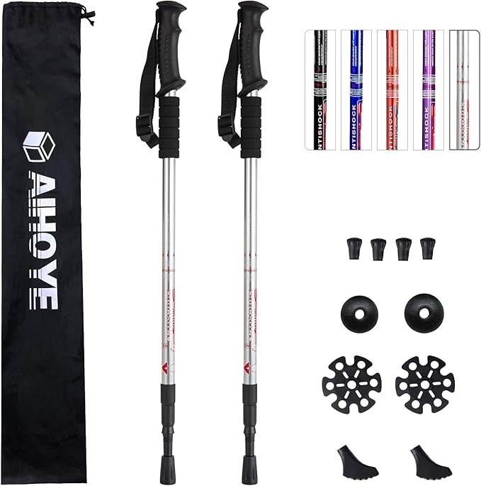 Aihoye Hiking Trekking Poles, 2 Pack Collapsible, Lightweight, Anti Shock, Walking Sticks, Adjustable Hiking Pole for Men and Women