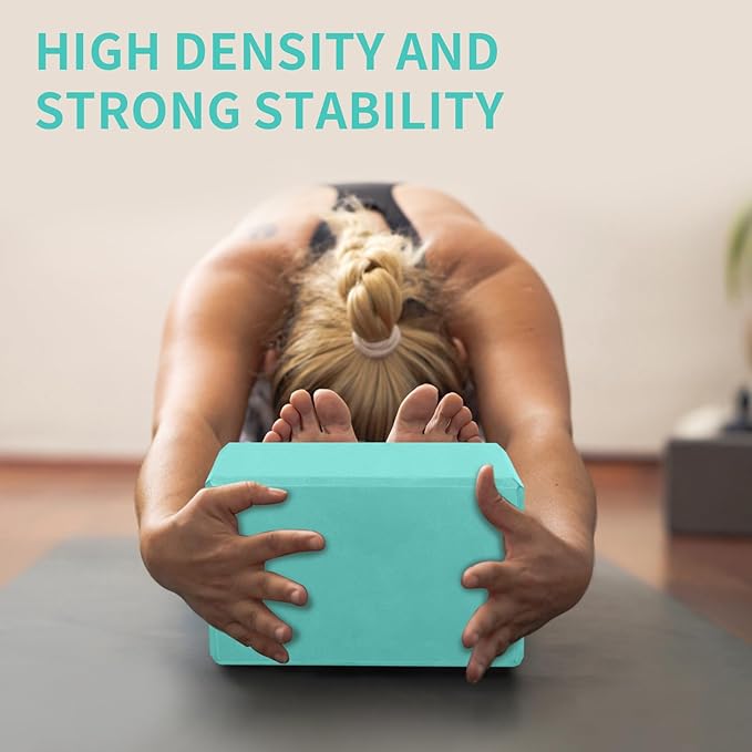 Yoga Block 2 Pack 9"x6"x3", Sturdy Yoga Foam Blocks, High Density & Non Slip Surface for Pilates & Stretching, Fitness Accessories for Stability & Balance