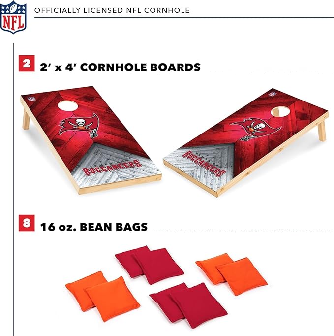 Wild Sports NFL Football 2' x 4' Regulation Size Solid Wood Cornhole Set with Direct Print HD Team Graphics Great Gift for Any Football Fan! Bean Bag Toss Family Outdoor Game