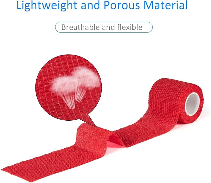 12Pcs 2”x 5 Yards Self Adhesive Bandage Wrap Elastic Bandage Wrap Self Adherent Cohesive Wrap Bandages for Wrist Ankle Vet Tape for Dogs Athletic Swelling Sprains Tape Grip Cover (Red)