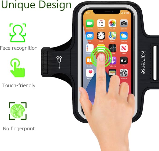 Phone Holder for Running, Karvense Phone Arm Bands for Running Exercise Workout Jogging, Cell Phones Armband for iPhone 16 Pro/16/16e/15 Pro/15/14 Pro/14/13 Pro/13/12, Samsung Galaxy S/A, to 6.3''