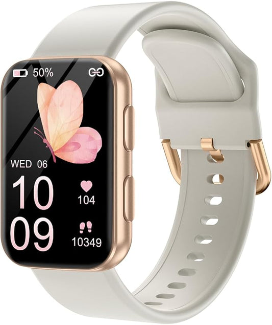 MorePro Health Fitness Tracker with Blood oxy-gen Monitor and 24/7 Heart Rate and Blood Pressure, Sleep Monitor, 120+ Sport Modes Waterproof Fitness Watch for Women Men Android iOS, Gold