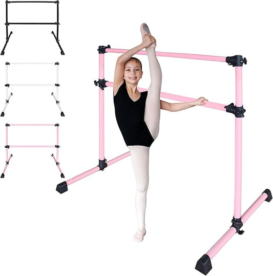 4FT/6FT Freestanding Ballet Barre Wood/Steel Height Adjustable from 7 to 46 inch Ballet Bar Portable Double Dance Bar for Home Workout and Stretch