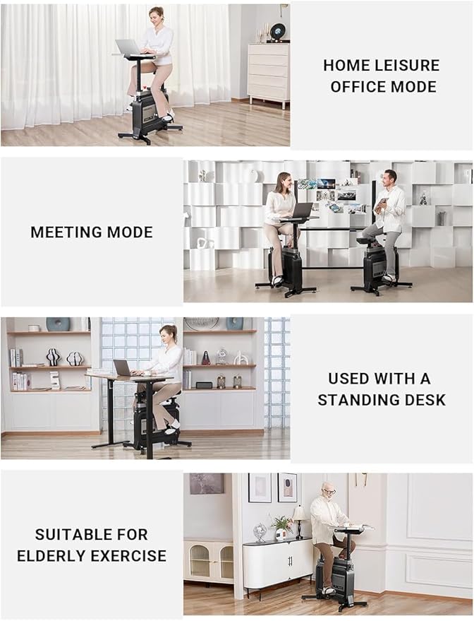 Foldable Under Desk Bike, All-in-one Exercise Bike for Home, Indoor Bike Stationary Bike with Desk, Adjustable Resistance, 264LBS Capacity, Portable Office Bike, Compact Cycling