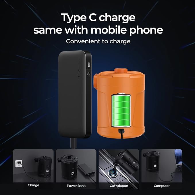 5200mAh Electric Air Pump for Inflatables, Air Mattress Pump Portable with LED Display Screen & 4 Nozzles, Inflator/Deflator Pumps for Pool, Paddle Boats, Camping, Swimming Ring