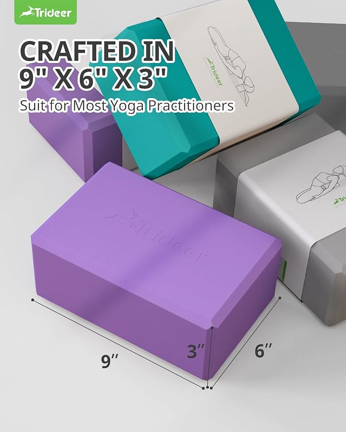 Trideer 9"x6"x3" Yoga Blocks, High Density EVA Foam Blocks 2 Pack, Supportive, Lightweight & Odor Resistant, Yoga Essentials and Accessories for Yogi & Yogini