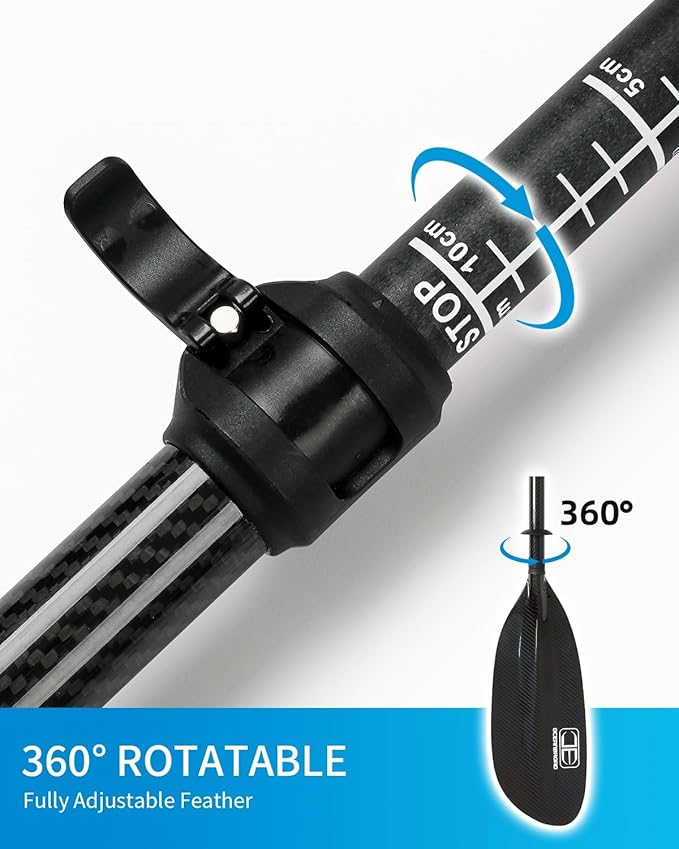 OCEANBROAD Full Carbon Fiber Adjustable Kayak Paddle, 2-Piece, with Paddle Bag and Paddle Leash