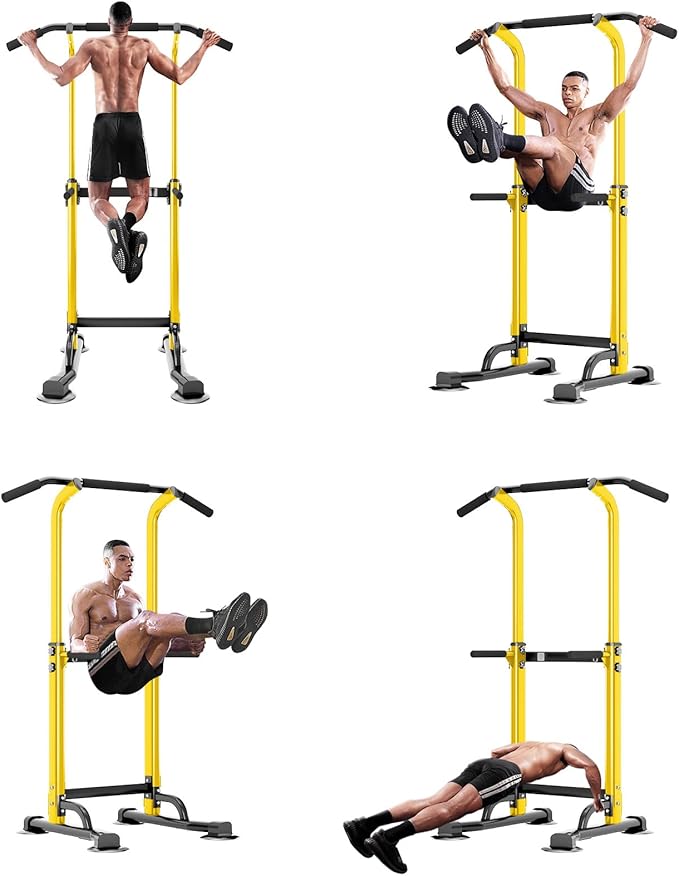 Dland Power Tower Pull Up Bar Dip Station and Height Adjustable Dip Bar Stand, Multi-Function Home Gym Exercise Equipment Strength Training Fitness Workout Station