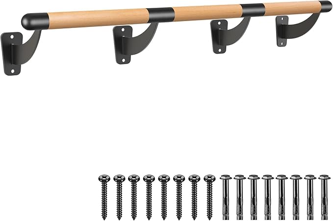 SELEWARE 4-12 ft Long Wood Ballet Barre Wall Mount Barre System for Home or Studio Barre Movements Body Stretch 1.5 inch Dia
