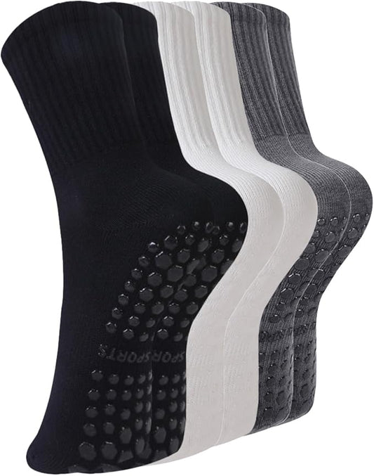 BONANGEL Pilates Socks with Grips for Women, 3 Pairs Womens Grippy Yoga Ballet Barre Hospital Gym Athletic Socks