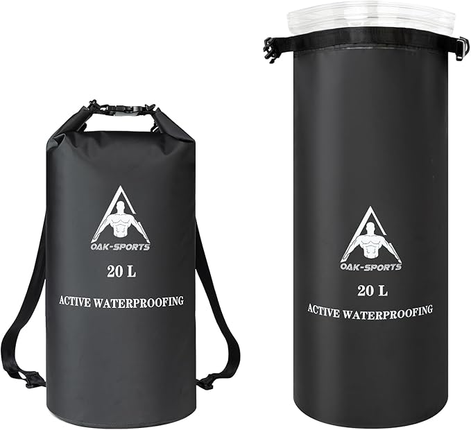 Oak-Sports Dry Bag Waterproof Backpack 5L/10L/20L, Roll Top Lightweight Beach Bag with Double Zipper Seal for Swimming, Kayaking, Hiking, Boating, Adjustable Shoulder Strap