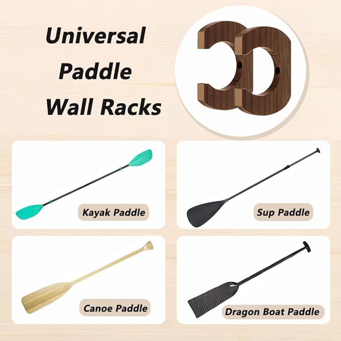 4 PCS Kayak Paddle Rack Hanging Board,Paddle Holder Hangers Racks Wall Storage Keeper Hanging Oar Wall Decor Oar Board Accessories for Paddle Storage Wall Rack,Kayak,SUP,Canoe Paddles.-Brown