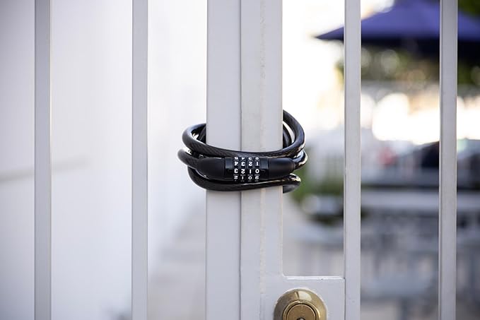 BRINKS 6 ft Outdoor Heavy Duty Bike Lock Cable, Thick, Anti Theft Self-Coiling Design, Resettable 4-Dial Combination, 5/8" Weather-Resistant Vinyl Coating for Bikes