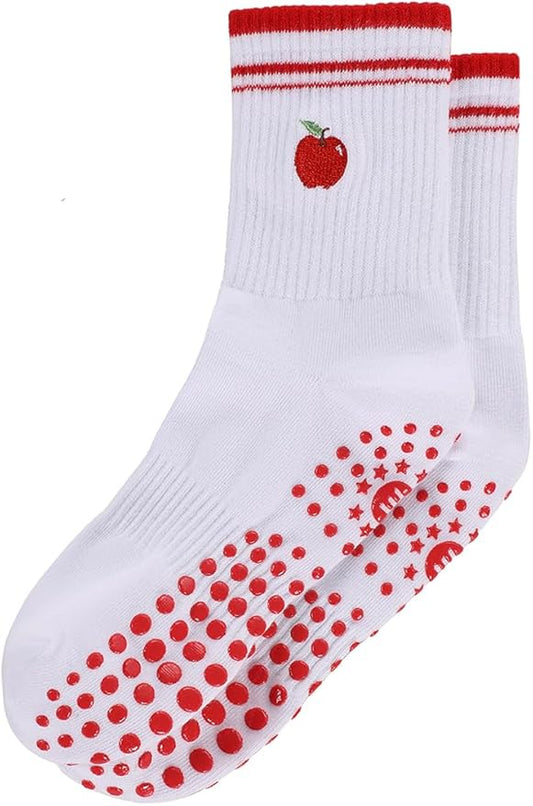 EUDOLAH Cute Yoga Socks for Women Pilates Barre Breathable Non-Slip Crew Grip Sock With Stripes Anti-friction Athletic Socks