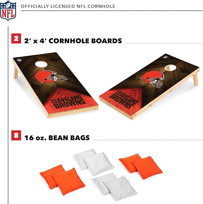 Wild Sports NFL Football 2' x 4' Regulation Size Solid Wood Cornhole Set with Direct Print HD Team Graphics Great Gift for Any Football Fan! Bean Bag Toss Family Outdoor Game