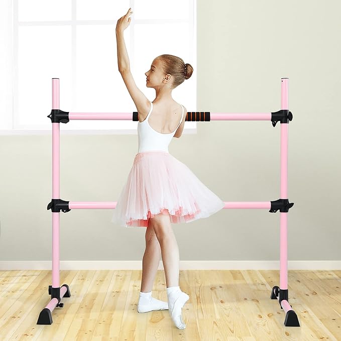 GYMAX Portable Ballet Barre, 4 Feet Folding Height Adjustable Ballet Bar with Anti-Skip Pad, Heavy Duty Freestanding Stable Stretch Bar for Home Kids Teenager Adults