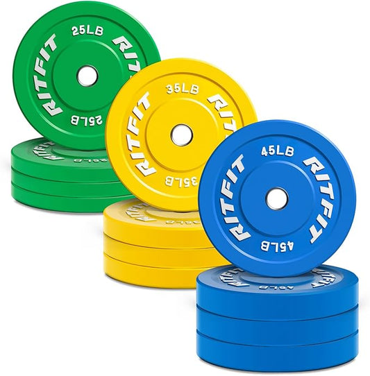 RitFit Color Coded Olympic Bumper Plate for Barbell - 2-Inch Weight Plates With Steel Insert, Rubber Weights for Strength Training in Home Gym