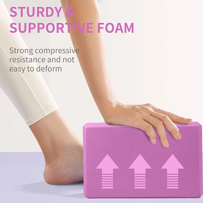 Yoga Block 2 Pack 9"x6"x3", Sturdy Yoga Foam Blocks, High Density & Non Slip Surface for Pilates & Stretching, Fitness Accessories for Stability & Balance