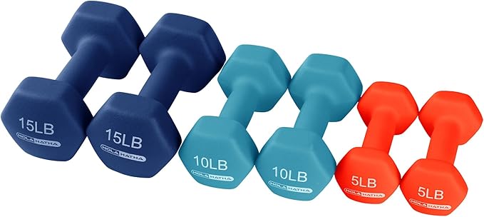 HolaHatha 2, 3, 5, 8, and 10 Pound Neoprene Dumbbell Free Hand Weight Set with Rack, Ideal for Home Exercises to Gain Tone and Definition, Pastel