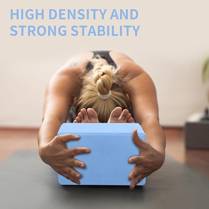 Yoga Block 2 Pack 9"x6"x3", Sturdy Yoga Foam Blocks, High Density & Non Slip Surface for Pilates & Stretching, Fitness Accessories for Stability & Balance