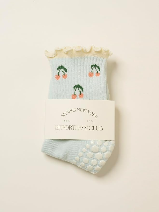 Crew Half Calf Grip Socks, Cutest Fruits Pilates Socks, Ruffle socks, Non-Slip, Barre Yoga Fitness