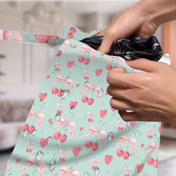 4 Pack Cute Bow Cherry Wet Bag Waterproof Washable Reusable Wet Dry Bag for Swimsuit Dirty Clothes Soiled Items Cloth Diaper Travel Beach Pool Yoga Gym Toiletries Travel Beach Essentials