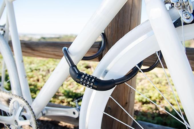 BRINKS 6 ft Outdoor Heavy Duty Bike Lock Cable, Thick, Anti Theft Self-Coiling Design, Resettable 4-Dial Combination, 5/8" Weather-Resistant Vinyl Coating for Bikes