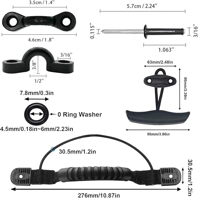 Kayak Carry Handles Kit with Front Pull T-Handles & Scupper Plugs - 4 PCs Each, Kayak Pad Eyes with Tir-Grip Rivets - Deck Rigging Accessory