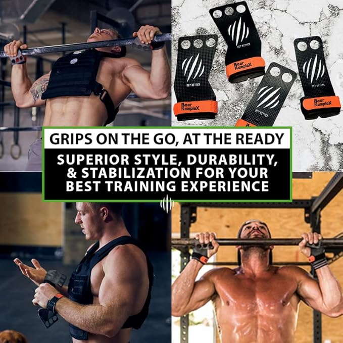 Bear KompleX - Cross Training Grips, Pull Up Hand Protection for Men and Women, Gymnastics and Weightlifting Carbon Fiber Wrist Wraps, Premium Workout Equipment for Gymnastic Bars & Training - 2 Hole