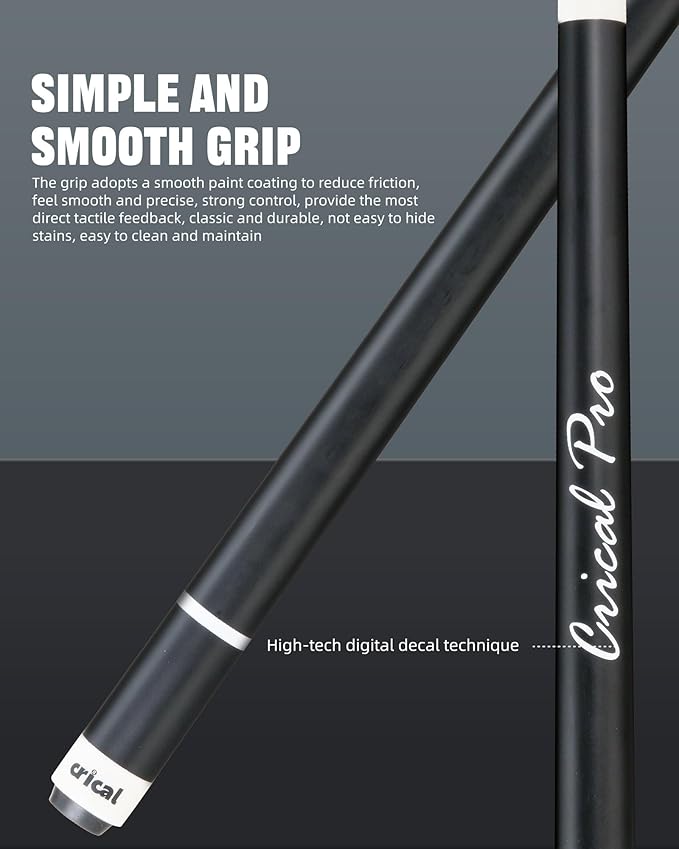 CRICAL Carbon Fiber Pool Cue Stick 58" Billiard Cue Sticks Professional Low Deflection Pool Sticks with 3/8 * 8 Pin Joint and 12.5mm Tip