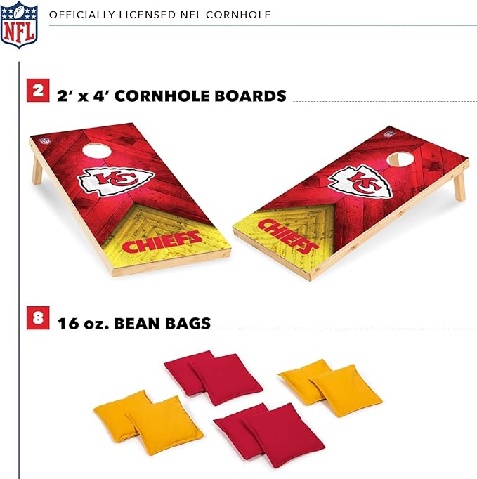 Wild Sports NFL Football 2' x 4' Regulation Size Solid Wood Cornhole Set with Direct Print HD Team Graphics Great Gift for Any Football Fan! Bean Bag Toss Family Outdoor Game