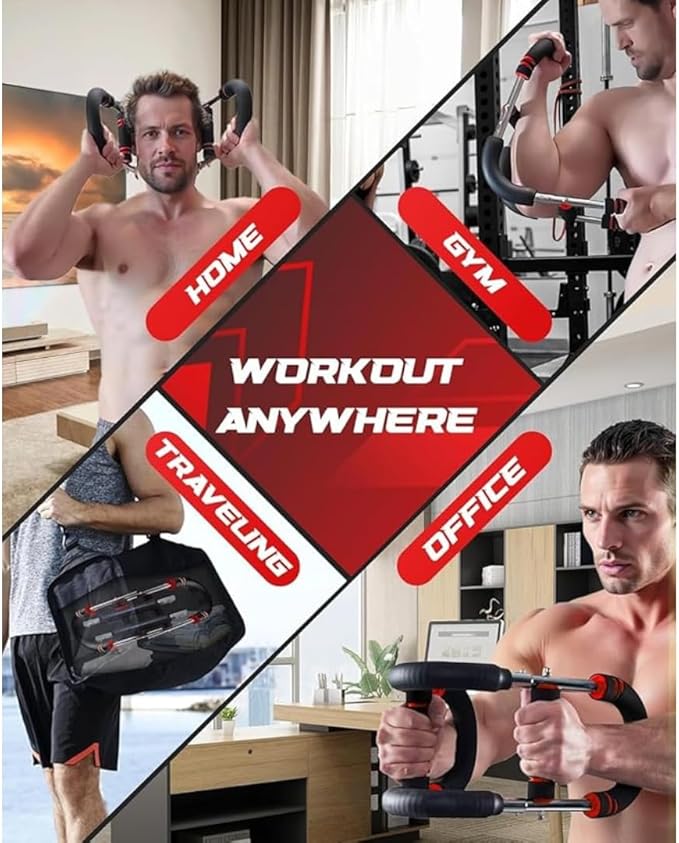 Twister Arm Trainer, Adjustable, Detachable, Portable, Chest Exerciser for Men & Women. Home Fitness Equipment for Enhancing Upper Body Muscle(60-90-110 lbs Tension, Black with Blue Stripes)