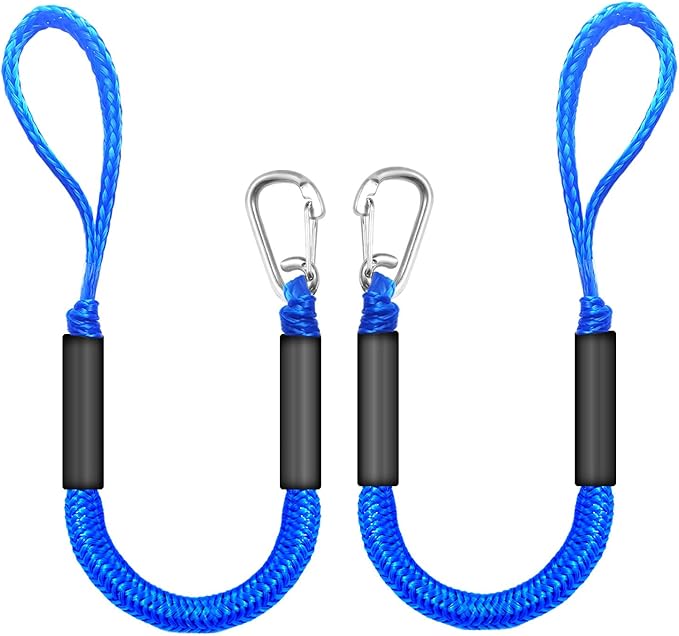 Bungee Dock Lines for Boats, 2 Feet, Pack of 2 (Blue)