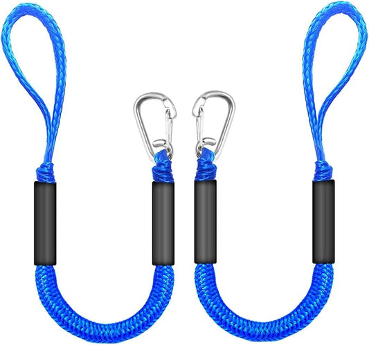 Bungee Dock Lines for Boats, 2 Feet, Pack of 2 (Blue)