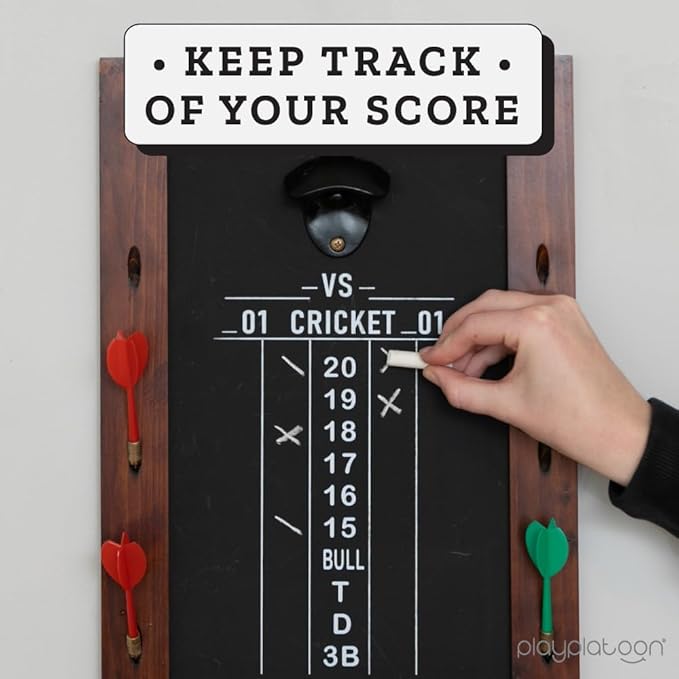 Play Platoon Dart Scoreboard & Darts Holder Wall Mount with Bottle Opener - Wood Score Board, Professional Darts Accessories, Dart Holder