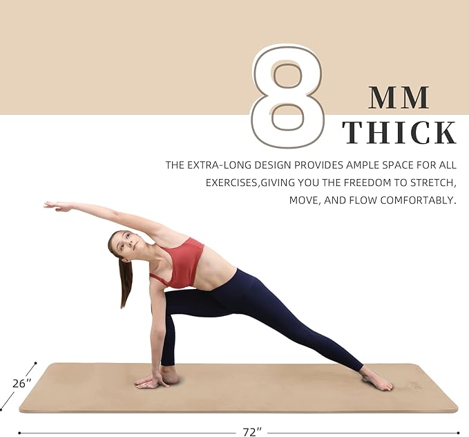 Yoga Mat Extra thick 8mm Exercise mat, Soft Lightweight TPE Fitness Mat with strap, High Elasticity, Anti-fatigue,non-slip mat for Women, Yoga, Camping, Travel, Gym & Outdoor | 72"L x 0.32"Th